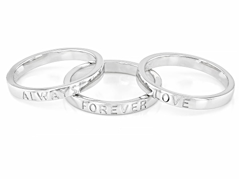 Rhodium Over Sterling Silver Love, Forever, Always Band Ring Set