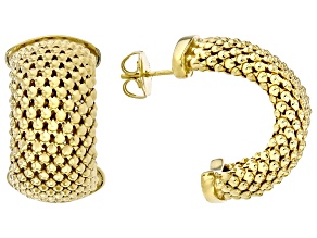 18k Yellow Gold Over Sterling Silver Popcorn Link J-Hoop Earrings