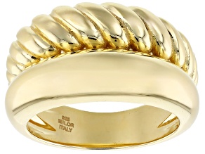 18k Yellow Gold Over Sterling Silver Textured & Polished Graduated Double Row Ring