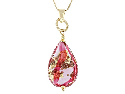 18k Yellow Gold Over Sterling Silver Murano Glass Teardrop Pendant With 18 Inch Bead Chain