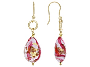 18k Yellow Gold Over Sterling Silver Murano Glass Teardrop Dangle Earrings