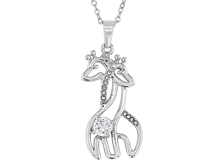 Silver Tone Giraffe Pendant With White Zircon & White