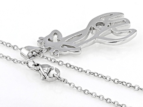 Silver Tone Giraffe Pendant With White Zircon & White