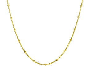 18k Yellow Gold Over Sterling Silver Diamond-Cut Bead Station Curb Link 20 Inch Chain