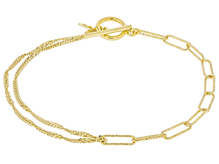 18k Yellow Gold Over Sterling Silver Multi-Link Toggle Bracelet