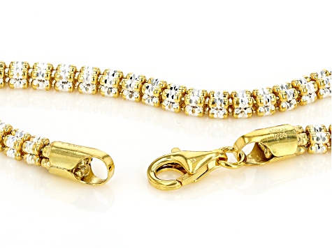 18k Yellow Gold Over Sterling Silver Two-Tone 4mm "Ghiaccio" Diamond-Cut Bead 18 Inch Chain
