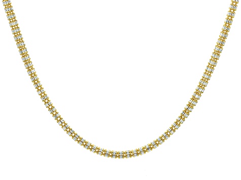 18k Yellow Gold Over Sterling Silver Two-Tone 4mm "Ghiaccio" Diamond-Cut Bead 16 Inch Chain