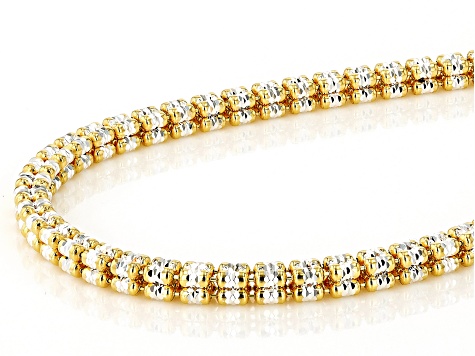 18k Yellow Gold Over Sterling Silver Two-Tone 4mm "Ghiaccio" Diamond-Cut Bead 16 Inch Chain