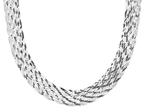Sterling Silver 20 Inch 10 Strand Braided Herringbone Link Necklace