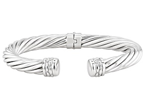 Rhodium Over Sterling Silver 7.2mm Twisted Cuff Bangle