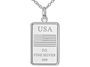 .999 Fine Silver 5g USA Flag Ingot Pendant With Sterling Silver Frame & 20 Inch Cable Chain