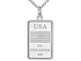 .999 Fine Silver 5g USA Flag Ingot Pendant With Sterling Silver Frame & 20 Inch Cable Chain