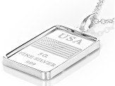 .999 Fine Silver 5g USA Flag Ingot Pendant With Sterling Silver Frame & 20 Inch Cable Chain