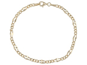 18k Yellow Gold Over Sterling Silver 3.5mm Mirror Station Figaro Link Bracelet
