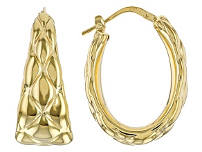 18k Yellow Gold Over Sterling Silver Quilted Design Hoop Earrings