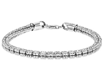 Picture of Rhodium Over Sterling Silver "Ghiaccio" Diamond-Cut Bead Link Bracelet