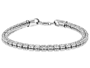 Rhodium Over Sterling Silver "Ghiaccio" Diamond-Cut Bead Link Bracelet