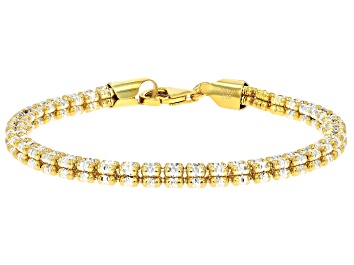 Strontium Titanate With White Zircon 18k Yellow Gold Over Sterling Silver Bracelet 27.59ctw