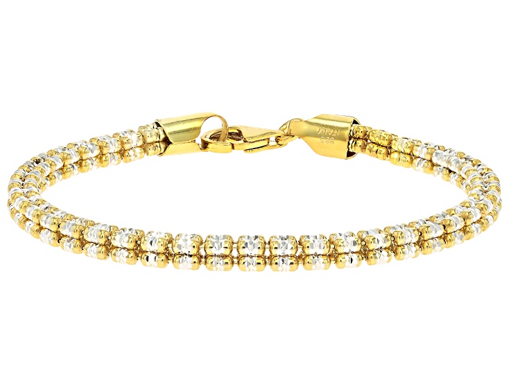 18k Yellow Gold Over Sterling Silver Two-Tone "Ghiaccio" Diamond-Cut Bead Link Bracelet