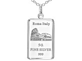 .999 Fine Silver 5g Roman Colosseum Ingot Pendant With Sterling Silver Frame & 20 Inch Cable Chain