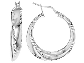 Picture of Sterling Silver 1 3/16" Polished & Diamond-Cut Twisted Hoop Earrings
