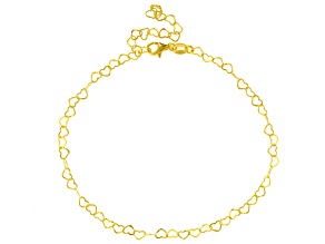 18k Yellow Gold Over Sterling Silver Flat Hammered Heart Link Anklet