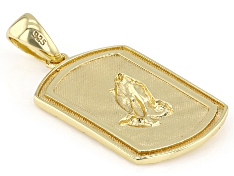 14k Yellow Gold Over Sterling Silver Praying Hands Dog Tag Pendant
