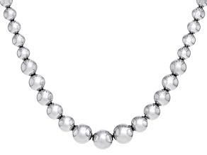 Rhodium Over Sterling Silver Graduated Bead 17" Necklace