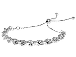 Rhodium Over Sterling Silver 6mm Rope Chain Bolo Bracelet.