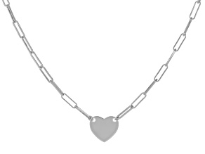 Rhodium Over Sterling Silver 16" Paperclip Heart Necklace