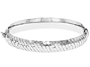 Rhodium Over Sterling Silver 10mm Diamond Cut Tube Bracelet