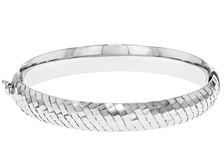 Rhodium Over Sterling Silver 10mm Diamond Cut Tube Bracelet