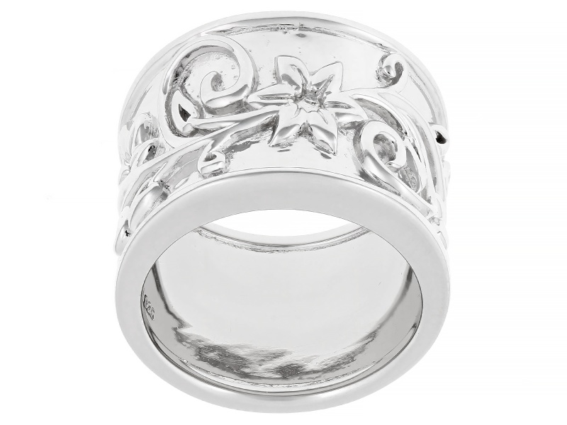 Rhodium Over Sterling Silver Textured Vine Ring