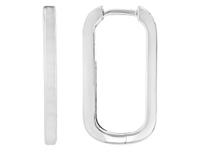 Rhodium Over Sterling Silver Rectangular Hoop Earrings