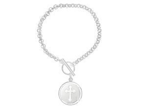 .999 Fine Silver 5g Cross Ingot on Sterling Silver Rolo Bracelet