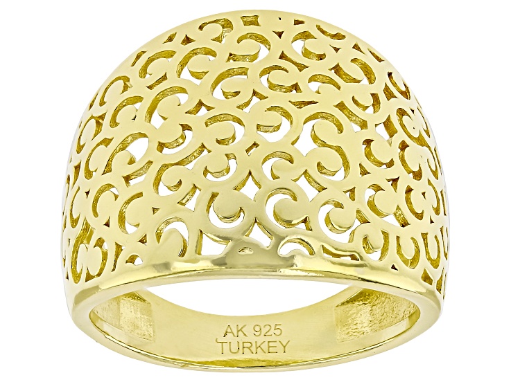 18k Yellow Gold Over Sterling Silver Swirl Open Design Dome Ring