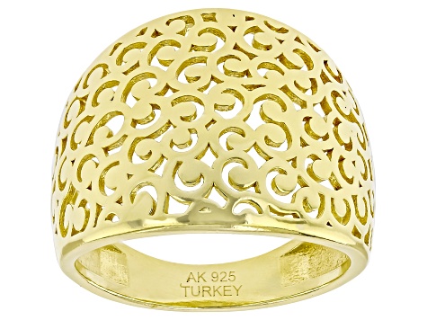 18k Yellow Gold Over Sterling Silver Swirl Open Design Dome Ring