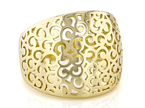 18k Yellow Gold Over Sterling Silver Swirl Open Design Dome Ring