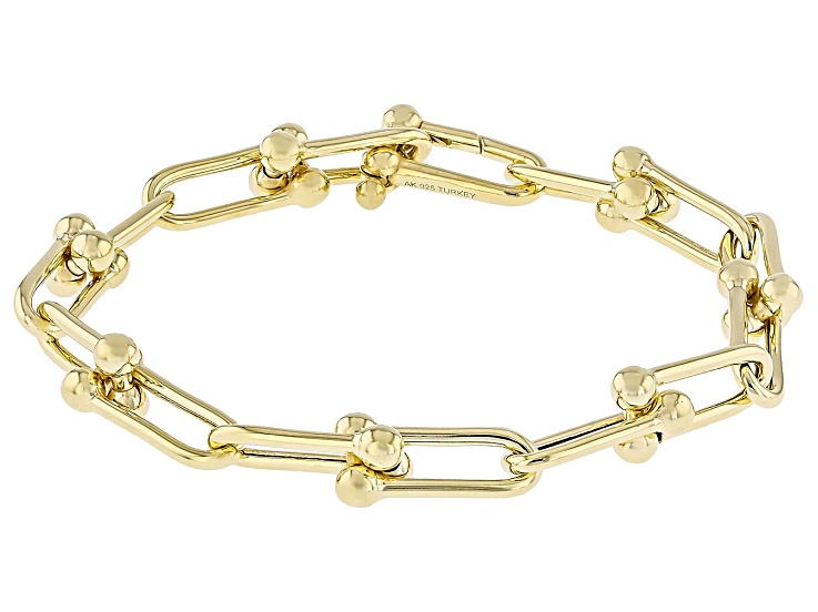 18k Yellow Gold Over Sterling Silver 8.9mm Stirrup Link Bracelet