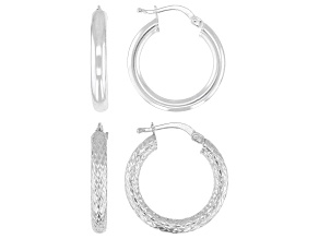 Sterling Silver Polished and Diamond Cut Hoop Set