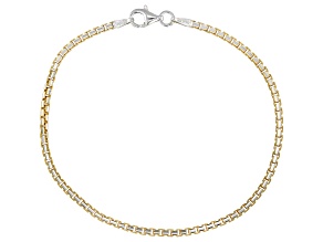 Sterling Silver and 18k Yellow Gold Over Sterling Silver 2mm Two-Tone Diamond Cut Box Chain Bracelet