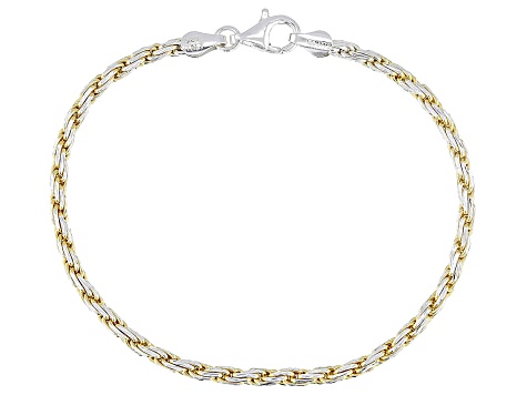 Sterling Silver and 18k Yellow Gold Over Sterling Silver Two-Tone 2.8mm Diamond Cut Rope Bracelet