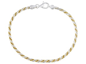 Sterling Silver and 18k Yellow Gold Over Sterling Silver Two-Tone 2.8mm Diamond Cut Rope Bracelet
