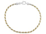 Sterling Silver and 18k Yellow Gold Over Sterling Silver Two-Tone 2.8mm Diamond Cut Rope Bracelet