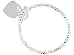 Sterling Silver 3.5mm Cuban Link with Heart Charm Toggle Bracelet