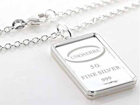 .999 Fine Silver 5g Footprints Ingot with Sterling Silver Frame and Cable Chain