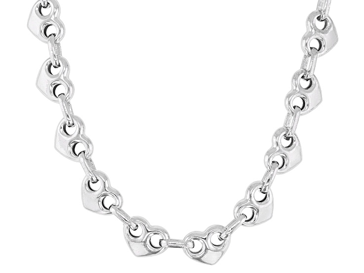 Rhodium Over Sterling Silver 8mm Puff Heart Mariner Link 18