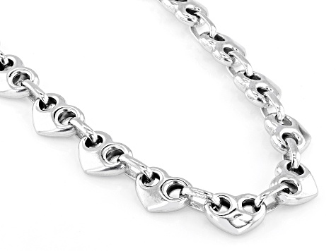 Rhodium Over Sterling Silver 8mm Puff Heart Mariner Link 18