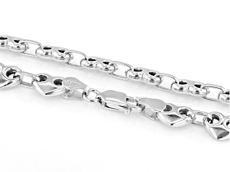Rhodium Over Sterling Silver 8mm Puff Heart Mariner Link 18