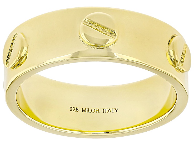 18k Yellow Gold Over Sterling Silver Nail Head Band Ring - AG1563